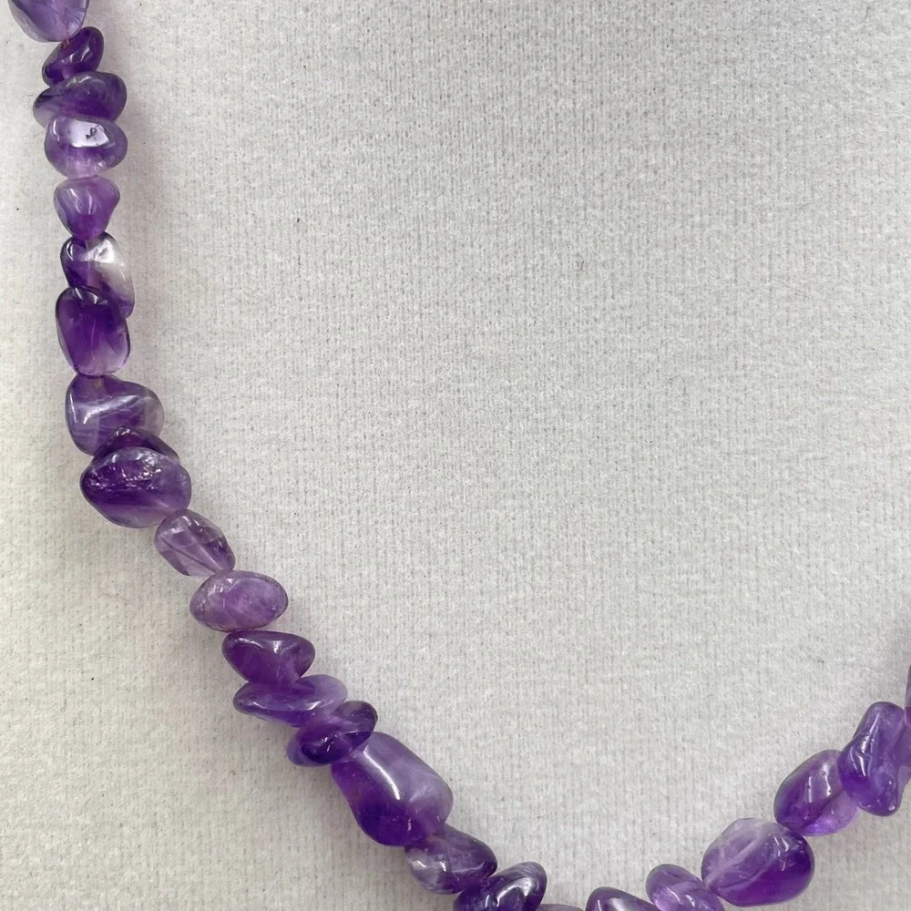 VTG‎ Purple Amethyst Chip Bead Necklace Natural Stone Strand Boho Clavicle Look